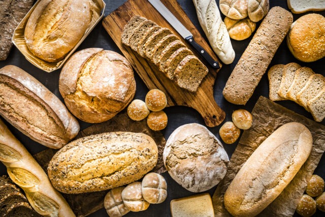Assorted breads.