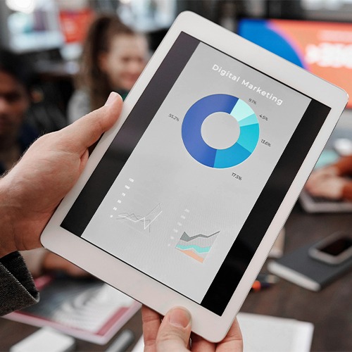 Digital Marketing Circle Pie Graph on Tablet - Digital Engagement & Audience Growth