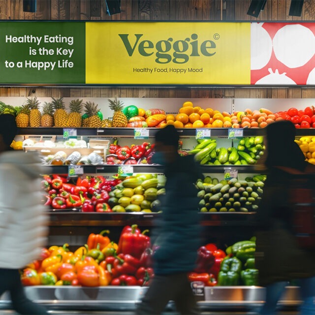 Veggie Healthy Eating Sign with Produce and People Walking - Print & Production Excellence